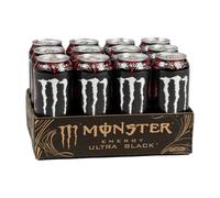 Monster Energy Ultra Black® Lot de 12 boissons énergisantes gazeuses - L-carnitine, zéro sucre et taurine - 500,1 ml/500 ml