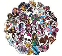 Monster High Autocollants 50 pièces Autocollant de Dessin animé pour Bouteilles d'eau Bagages vélo Voiture Autocollant Mignon Fournitures de fête pour Adolescents Adultes