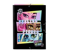 MONSTER HIGH Classeur Folio avec 3 rabats, idéal pour les enfants de différents âges, confortable et polyvalent, qualité et résistance, noir 26 x 36,5 cm, Noir, Estándar, décontracté