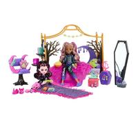 Monster High Coffret de jeu soirée pyjama avec 1x poupée Draculaura, 1x poupée Clawdeen Wolf et plus de 20 accessoires