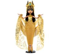 Monster High Fêtes de Fin d’Année Cleo De Nile Édition Hiver à collectionner en Robe dorée avec des accessoires étincelants et un châle chatoyant à franges, HXJ00