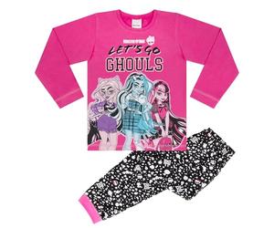 Monster High Lets Go Ghouls, 100% Coton Ensemble de Pyjama à Manches Longues, Hot Pink/Black, Rose