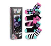 Monster High Lot de 5 paires de chaussettes multicolores à motif crânes et rayures pour filles | Logos de motifs amusants | Chaussettes décontractées pour enfants | Motifs argyle et rayures