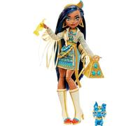 Monster High Poupée Cleo De Nile avec Accessoires Et Animal De Compagnie, Poupée Mode Articulée, Cheveux avec Mèches Bleues, Jouet Enfant, Dès 3 Ans, HHK54