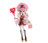 Monster High Poupée Cupid Asteria Monstrueux Anniversaire en robe de soirée rose et rouge avec des accessoires thématiques tels qu’une invitation, un ballon, un cadeau et bien d’autres, JBG77