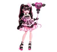 Monster High Poupée Draculaura Anniversaire Monstrueusement Mémorable avec robe de fête rose et accessoires à thèmes dont un ballon, un cadeau et un éventail.JBG74