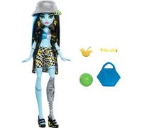Monster High Poupée Frankie Stein Scare-adise Island avec maillot de bain, couverture et accessoires de plage comme chapeau, volley-ball et mort