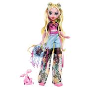 Monster High Poupée Lagoona Blue Poupée habillée d’un t-shirt en maille et pantalon cargo, comprend son poisson de compagnie Neptuna et des accessoires comme un sac à dos, HXH75