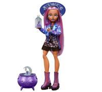 Monster High Poupée Layla Stone, la sorcière de Cristal avec des Accessoires comme Le Chaudron Surprise, la Bouteille de Potion et Livre de Sorts