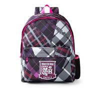 Monster High Sac à dos Ghouls Tartan Patchwork en noir, rose, gris et violet | Sac d'école classique à carreaux pour filles et femmes | Bretelles réglables, poche avant et rangement en filet
