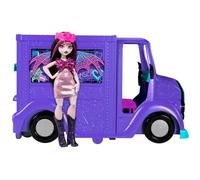 Monster High Tour Bus Rock Sang-sationnel Coffret avec poupée Draculaura et Tour Bus Rock Qui se transforme en scène, et Plus de 13 Accessoires sur Le thème de la Nourriture et de la Musique, HXH83