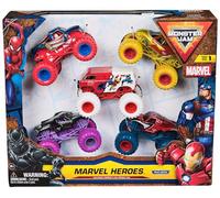 Monster Jam - 5 Véhicules Die-Cast 1:64 Marvel - 5 Véhicules Authentiques Monster Trucks Officiels À Collectionner Echelle 1:64 - Jouet Enfant 3 Ans et +