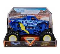 Monster jam géant : blue thunder - voiture bleue 19x13cm (lxl) - set véhicule miniature 1:24 + 1 carte tigre