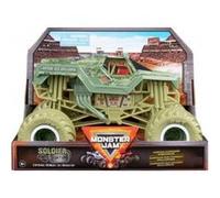 Monster jam géant : soldier fortune - voiture noire et grise 19x13cm (lxl) - set véhicule miniature 1:24 + 1 carte tigre