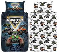 Monster Jam Housse de couette pour lit simple - Grave Digger, Max-D, Megalodon, Dragon et El Toro Loco - Parure de lit réversible sous licence officielle avec taie d'oreiller assortie - Polycoton