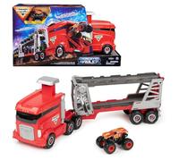 Monster Jam Launch & Go Hauler - Ensemble de jeu avec camion Max-D exclusif, transporte jusqu'à 8 camions monstres, fonction de lancement Slam, True Metal échelle 1:64 - Jouet officiel pour enfants à
