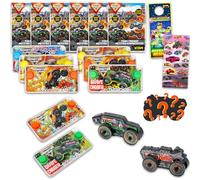 Monster Jam Lot de 12 sacs aveugles - Lot de 12 jouets de camion mystère et d'autocollants, plus | Mini jouets mystérieux Monster Jam pour enfants