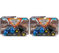 Monster Jam - Lot de 4 Originaux avec la Batmobile vs. Megalodon - Authentiques Monster Trucks à l'échelle 1:64
