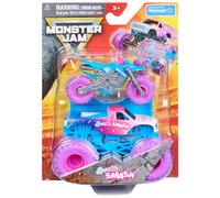 Monster Jam Pack officiel de 2 voitures monstre Sparkle Smash et motos de cross avec accessoires, échelle 1:64, jouets pour garçons et filles de 3 ans et plus.