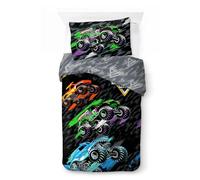 Monster Jam Parure de Lit Housse de Couette et Taie d'Oreiller, Multicolore | 137x200/50x70 cm, 2 pièces, Produit officiel, 100% coton, réversible, respirant, fermeture à boutons, chambre, lavable