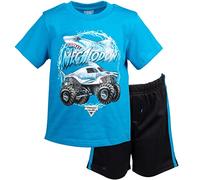 Monster Jam Trucks Megalodon Big Boys T-Shirt Mesh Shorts Set Blue/Black 10-12