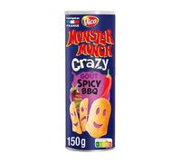 MONSTER MUNCH - Biscuits Apéritifs Tuiles Saveur Spicy Barbecue Crazy - Fabriqué en France · Tuiles Croustillantes · Format Tube Refermable - la boîte de 150g - Le Lot De 4