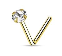 Monster Piercing 9K jaune or griffe mis 1,5 MM rond v?ritable pierre en cristal 22 Gauge L Bend nez Stud Piercing