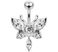 Monster Piercing Blanc Cristal Pierre Trendy Papillon Design Sterling Silver Ventre Barres Piercing