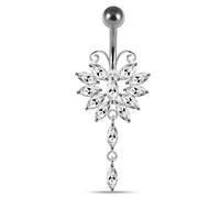 Monster Piercing Blanc Cristal Pierre Trendy Papillon Design Sterling Silver Ventre Barres Piercing