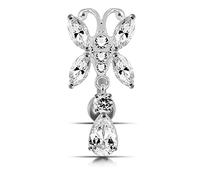 Monster Piercing Blanc Cristal Pierre Trendy Papillon Design Sterling Silver Ventre Barres Piercing