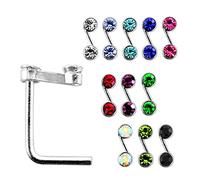 Monster Piercing Coffret 20 pi?Ces Double S pierreries Forme Top 22 Gauge 925 Sterling Silver L Bend Nez Stud Piercing