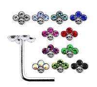 Monster Piercing Coffret 20 pi?Ces Multi Cristal Diamant Forme Top 22 Gauge 925 Sterling Silver L Bend Nez Stud Piercing