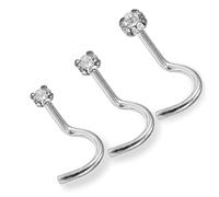 Monster Piercing Coffret 3 pi?Ces 9K Or Blanc Massif Griffe mis Rond CZ Pierre Cal.20 (0,8 MM) Nez vis Nez Stud Piercing