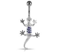 Monster Piercing Dark Blue Crystal Pierre Trendy lézard Design Sterling Silver Bar de Ventre Piercing
