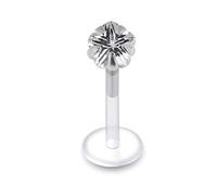 Monster Piercing Ensemble de Pierres Clear Flower CZ Stone dans Un Plateau argenté Push Fit avec Barre Labret Targus Clear Bio Bio Flex