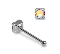 Monster Piercing Griffe mis Pierre en Cristal Rond Arc-en-Ciel 22 Haut Calibre 925 Argent Sterling Nez osseux Stud Piercing