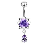 Monster Piercing Lavande Cristal Pierre Trendy Rose Design Sterling Silver Ventre Barres Piercing