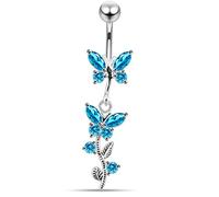 Monster Piercing Light Blue Crystal Pierre Trendy Twin Papillon Design Sterling Silver Ventre Barres Piercing