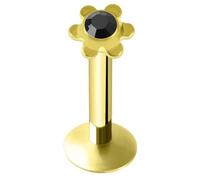 Monster Piercing Noir de Pierre en Cristal Fleur insérer Albums Or anodisé 16 Gauge - 8MM, Longueur 316L Acier Chirurgical Madonna lèvre Labret Tragus Barre Piercing