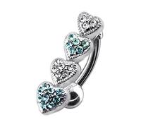 MONSTER PIERCING Piercing de nombril en argent sterling 925 avec maillons à quatre cœurs, 10 Millimeter, Cristal, Zircone cubique