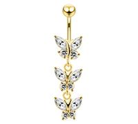 MONSTER PIERCING Piercing de nombril en argent sterling 925 plaqué or jaune 3 microns avec zircone cubique transparente, Cristal, Zircon cubique