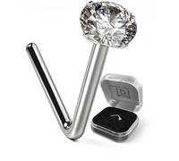 Monster Piercing - Piercing Nez à Tige en L. Stud en Or Blanc 9 Carats avec Pierre en Cristal. Hypoallergénique. Forme en L. Épaisseur: 22G (0,6 mm). Longueur: 7 mm. Taille du Zircon: 2,5 mm