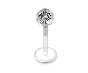 Monster Piercing Pierre Clear CZ Stone sertie dans Le Haut argenté Push Fit avec jauge de Calibre 16 - Barre Anti-lèvres 6 cm Clear UV Bio Flex Labret