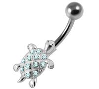 Monster Piercing Pierre en Cristal Bleu Clair Minuscule Tortue Forme Sterling Silver Ventre Barres Piercing