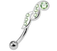 Monster Piercing Pierre en Cristal Vert Clair retors Pollen en Argent Sterling avec Calibre 16 Banane Acier Chirurgical sourcil Bar Piercing