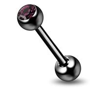 Monster Piercing Pierre Violette en Cristal Unique 14 Gauge Noir anodis? Acier Chirurgical Straight Barbell Langue Barre Piercing
