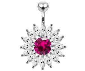 Monster Piercing Red Tour Centre Pierre CZ avec Clout?s Sun Flower Design 925 Argent Sterling Ventre Barre Piercing