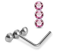 Monster Piercing Rose Ronde Triple joyaux de Pierre en Cristal Calibre 22 925 Sterling Silver L Plier Piercing Nez