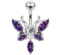 Monster Piercing Violet Cristal Pierre Trendy Papillon Design Sterling Silver Ventre Barres Piercing