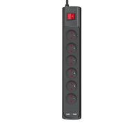 Monster Parafoudre Power - 6 prises AC + 2 USB-A - 840 J - 1,80 m - Noir